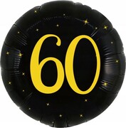 Balon foliowy czarny okrągły 60 urodziny sześćdziesiątka złoty nadruk 43 cm