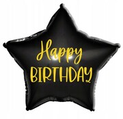 Balon foliowy czarny gwiazda urodziny happy birthday złoty nadruk 43 cm