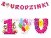 Baner Girlanda roczek 1 pierwsze urodziny różowa