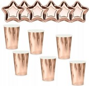 Zestaw kubki talerzyki gwiaza rose gold panieński
