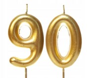 Świeczki na tort 90 urodziny złote metaliczne