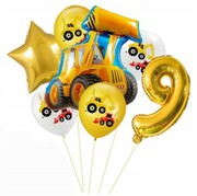 Zestaw balonów dziewiąte 9 urodziny pojazd koparka