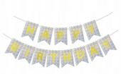 Baner srebrny holo Girlanda party HAPPY BIRTHDAY