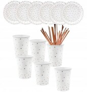 ZESTAW urodziny kubki talerzyki białe rose gold