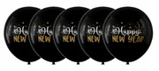 Balony lateksowe czarne ze złotym białym napisem Happy New Year 30 cm 5 szt