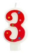 Świeczka urodzinowa 3 trzy na tort urodziny czerwo