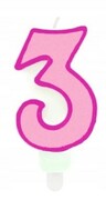 Świeczka urodzinowa 3 różowa na tort urodziny