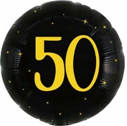 Balon foliowy czarny okrągły 50 urodziny pięćdziesiątka złoty nadruk 43 cm