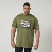 Duża Koszulka Męska - T-shirt z Nadrukiem Oliwkowy NORTH LATITUDE
