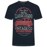 Koszulka Męska T-shirt z Nadrukiem 'VINTAGE NYC' Granatowa KAM Duże Rozmiary