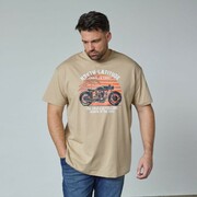 Duża Koszulka Męska - T-shirt z Nadrukiem Beżowy NORTH LATITUDE