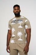 Koszulka Męska T-shirt Hawajska Beżowa KAM Duże Rozmiary