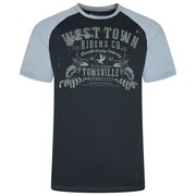 T-shirt Męski z Nadrukiem Motocykla Granatowy KAM Duże Rozmiary