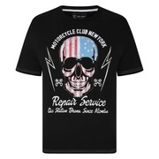 Duży T-shirt Męski z Nadrukiem Czarny 5733 KAM