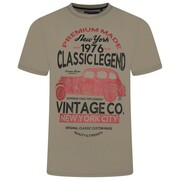 Koszulka Męska T-shirt z Nadrukiem 'VINTAGE NYC' Beżowa KAM Duże Rozmiary