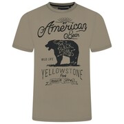 Koszulka Męska T-shirt z Nadrukiem 'YELLOWSTONE' Beżowa KAM Duże Rozmiary