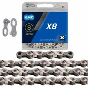 Łańcuch KMC X8 114 ogniw srebrno-szary, spinka, BOX nazwa