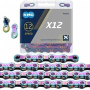 Łańcuch KMC X12 126 ogniw Aurora Blue, spinka, BOX nazwa