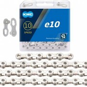 Łańcuch KMC E10 122 ogniw srebrny, spinka, BOX nazwa