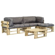 vidaXL Ogrodowe meble z palet, 4 szt., drewno FSC z szarymi poduszkami vidaXL 275309