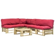 vidaXL Ogrodowe meble z palet, 4 cz., drewno FSC + czerwone poduszki vidaXL 275304