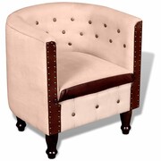 vidaXL Fotel Tub prawdziwa skóra + beżowy materiał vidaXL 243678
