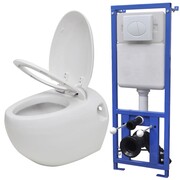 vidaXL Podwieszana toaleta owalna, ze zbiornikiem, biała vidaXL 274340