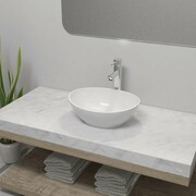 vidaXL Umywalka z baterią mieszającą, ceramiczna, owalna, biała vidaXL 275497