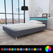 vidaXL Łóżko z taśmą LED, 140 x 200 cm, materiałowe, ciemnoszare vidaXL 242071
