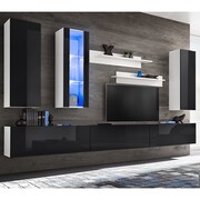 vidaXL Meblościanka pod TV z LED, 8 elementów, czarna na wysoki połysk vidaXL 246034