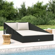 vidaXL Leżak z polirattanu 201 x 139 x 58 cm, czarny vidaXL 42667