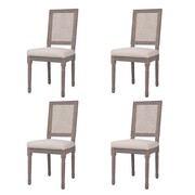 vidaXL Krzesła do jadalni tapicerowane lnem, 4 szt., rattan, kremowe vidaXL 245358