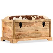 vidaXL Ławka do przechowywania ze skóry i drewna mango, 80x44x44 cm vidaXL 245371