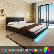 vidaXL Łóżko ze sztucznej skóry z taśmą LED, 160 x 200 cm, czarne vidaXL 242055