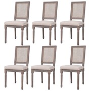 vidaXL Krzesła do jadalni tapicerowane lnem, 6 szt., rattan, kremowe vidaXL 275155