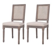 vidaXL Krzesła do jadalni tapicerowane lnem, 2 szt., rattan, kremowe vidaXL 245357