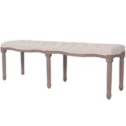 vidaXL Ławka do przedpokoju, len i lite drewno, 150x40x48 cm, kremowa vidaXL 245361