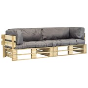 vidaXL Ogrodowe sofy z palet, 2 szt., drewno FSC z szarymi poduszkami vidaXL 275297