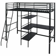 vidaXL Łóżko wysokie z biurkiem 200x90 cm czarne vidaXL 242998