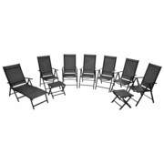 vidaXL Zestaw mebli ogrodowych z aluminium, 9 części, czarny, składany vidaXL 41738