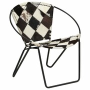 vidaXL Fotel z prawdziwej skóry, 69 x 69 x 69 cm, w romby, czarny vidaXL 246369