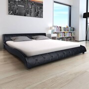 vidaXL Łóżko ze sztucznej skóry z materacem Memory Foam 140 x 200 cm zaokrąglone, czarne vidaXL 273860