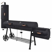 vidaXL Grill węglowy z wędzarnią i dolną półką, czarny, solidny, XXXL vidaXL 43156