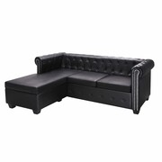 vidaXL Sofa Chesterfield w kształcie litery L, sztuczna skóra, czarna vidaXL 245536