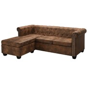 vidaXL Sofa narożna w stylu Chesterfield, sztuczny zamsz, brązowa vidaXL 245535