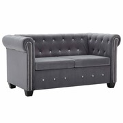 vidaXL Sofa Chesterfield, 2-os., obita aksamitem, 146x75x72 cm, szara vidaXL 247143