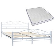 vidaXL Metalowe łóżko z materacem memory, 140x200 cm, białe w zawijasy vidaXL 275863