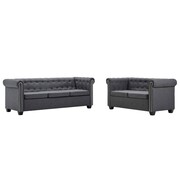 vidaXL Zestaw sof w stylu Chesterfield, tapicerowany tkaniną, szary vidaXL 275543
