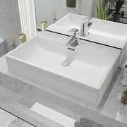vidaXL Umywalka ceramiczna z otworem na baterię 60,5 x 42,5 x 14,5 cm, biała vidaXL 142347