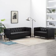 vidaXL 2-częściowy zestaw wypoczynkowy Chesterfield, ekoskóra, czarny vidaXL 275622